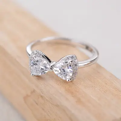 Elegant Bow Crystal Ring for Women Rose Gold