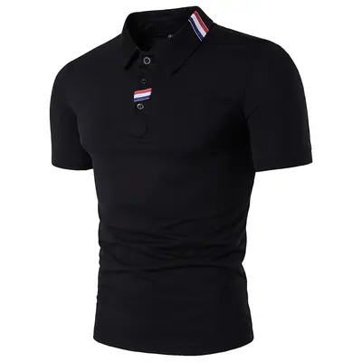 Men's White Polo T-Shirt Short Sleeve Webbing Embellishment