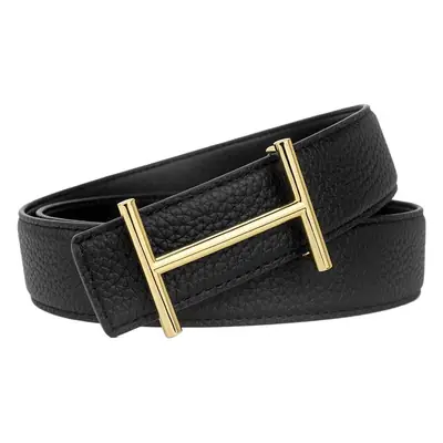 Men's Leather Belt H-Letter Lychee Orange I-Shaped
