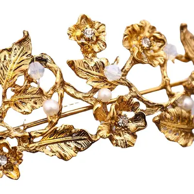 Golden Floral Hairband for Bridal Wear