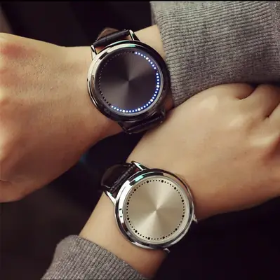 Men's LED Watch with Black Leather Band