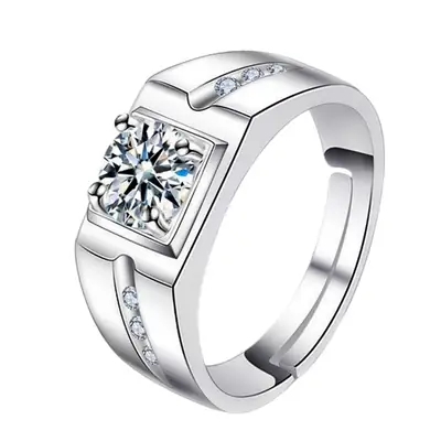 18K Platinum Wide Diamond Men's Ring with Gemstone Center