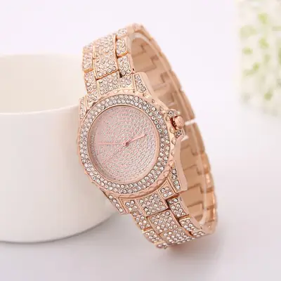 Women's Full Diamond Rose Gold Quartz Watch