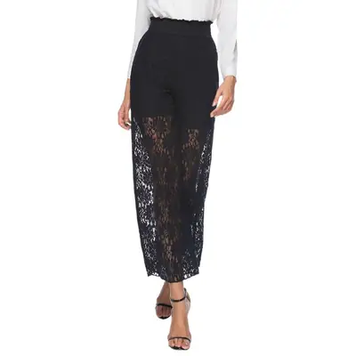 Women's Green Sequin Wide Leg Pants with Black Top