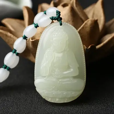 Natural Hotan Jade Buddha Pendant Necklace 12 Zodiac 8 Patron Saint