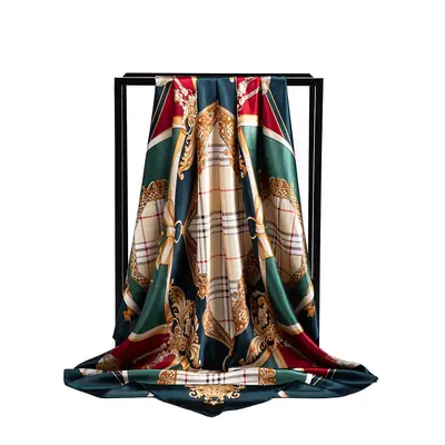 Muslim Women's Silk Satin Turban Scarf with Plaid Bow Design