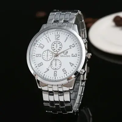 Orange Dial Steel Band Watch for Men