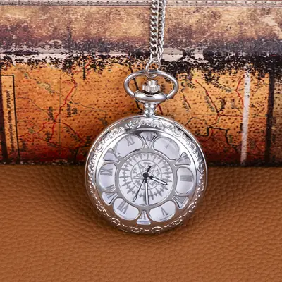 Cross-border silver petal contract quartz pocket watch manufacturers wholesale large quartz pocket watch