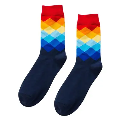 Colorful Diamond-Patterned British-Style Gradient Men's Socks, Sports Colorful Long Cotton Socks, Cross-Border Diamond-Patterned Socks
