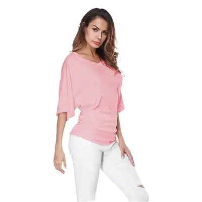 Women's Lavender Loose Fit T-Shirt with Off-Shoulder Design