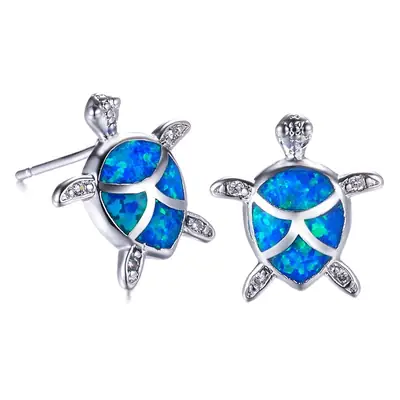 Marine Turtle Earrings White Gold Drill Design