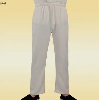 Men Beige Chinoiserie Tang Suit Thin Long Pants XL XXL