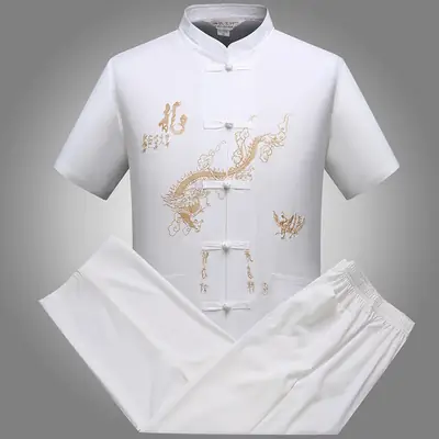 Red Embroidered Dragon Performance Suit for Men