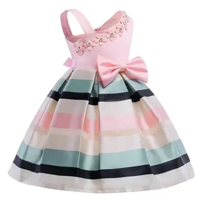 Cute Cross-Striped Pearl Flower Dress for Girls