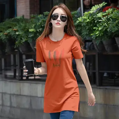 Women 2023 Printed Cotton T-Shirt White Long Sleeve