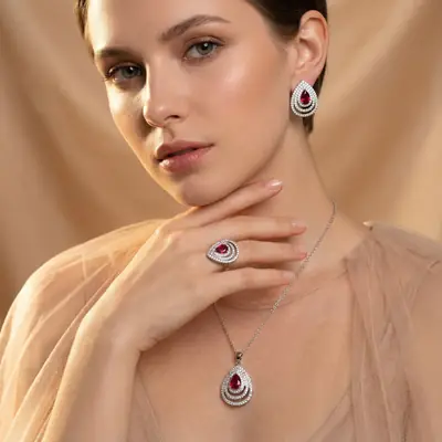 2025 Diamond Water Drop Earrings Necklace Set for Women