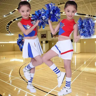 Girls Cheerleading Outfit Red Blue White Stage Costume