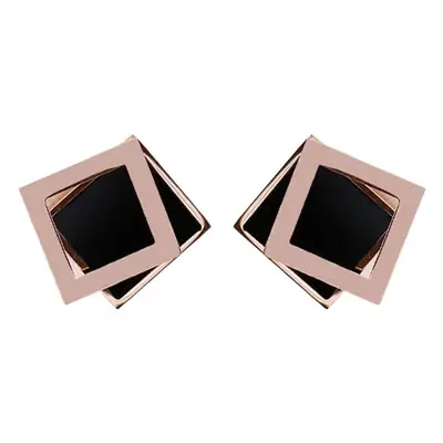 Korean Style Rose Gold Rhombus Earrings for Women Black