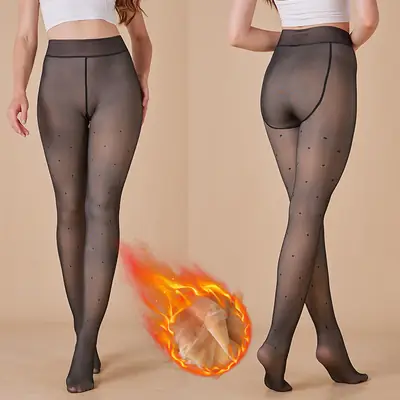Black Heart Pattern Fleece Lined Women's Polka Dot Thighs