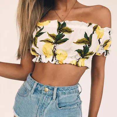 Off-shoulder floral crop top for women