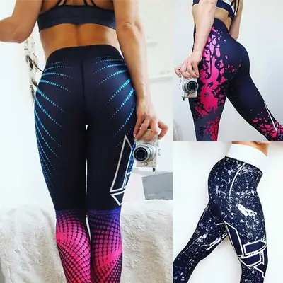 2022 European American High Waist Geometric Print Leggings Black