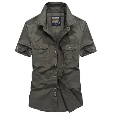 Men Cotton Short Sleeve Shirt Olive Green 1751