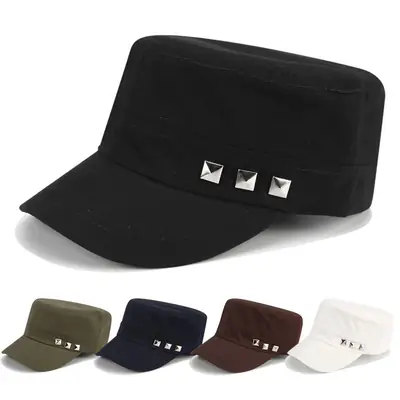 Men Flat-Top Rivet Caps Navy Cotton Baseball