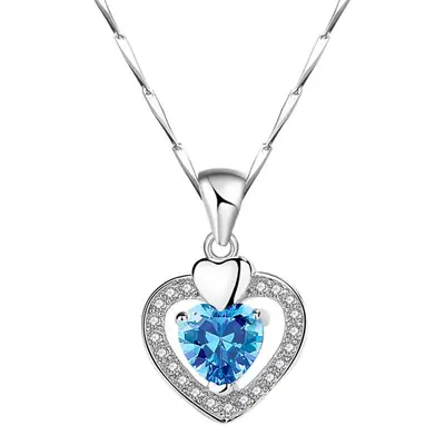 S999 Heart Diamond Necklace with Clavicle Chain