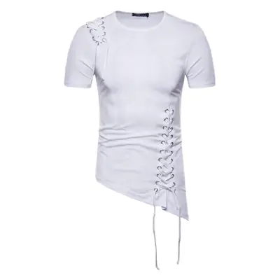 Men White Casual T-Shirt with Lacing & Side Hook
