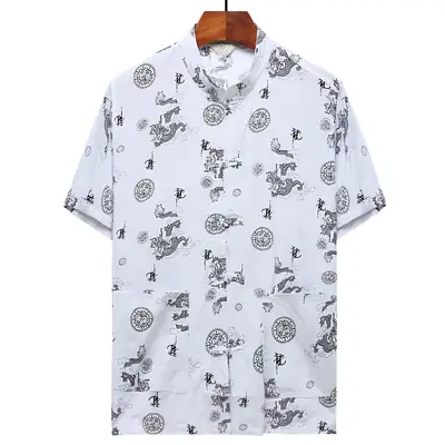 Chinese Style Printed Suits for Men Middle Age Elderly