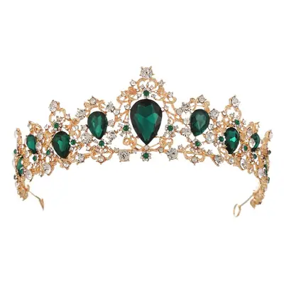Golden Red Crystal Bridal Crown for Women