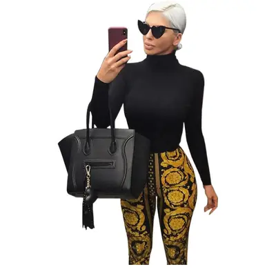 Women's Digital Printed Leggings Black Gold Plus Size