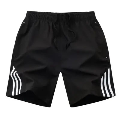 Men's Black Five-Point Shorts with Neon Stripes