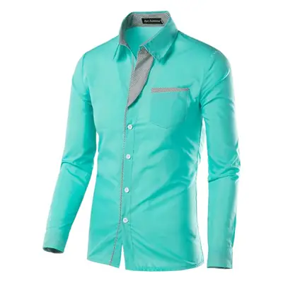 Men's Blue Button-Down Shirt with Striped Inner