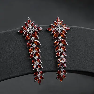 Purple Leaf Tassel Micro-inlaid Zircon Earrings for Women