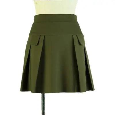 Women's Olive Green A-Line Pleated Skirt 2024