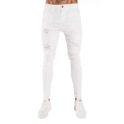 Men's Blue Ripped Skinny Jeans White Sneakers