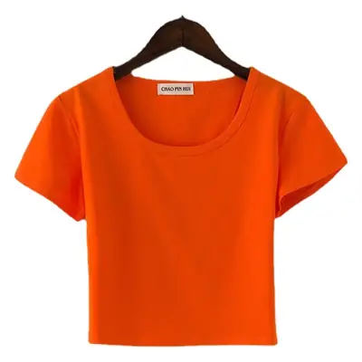 Women Yellow Navel Exposed Short Sleeve T-Shirt