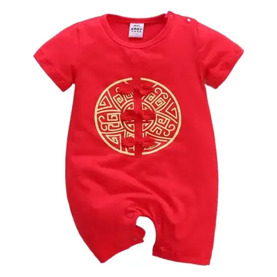 Baby Red Chinese-style Cotton Jumpsuit Summer Suit