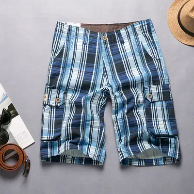 Men Plaid Cotton Shorts Summer Casual Plus Size