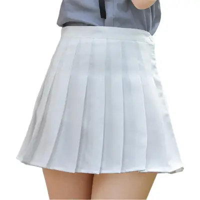 Korean Style Pleated Skirt Grey High Waist