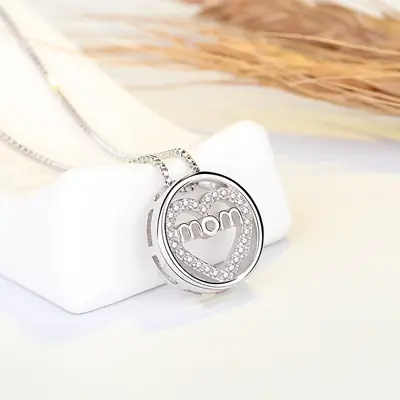 Korean Zircon Heart-Shaped MOM Necklace Silver