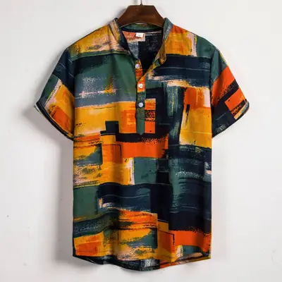 2019 Men's Abstract Print Linen Pullover Shirt