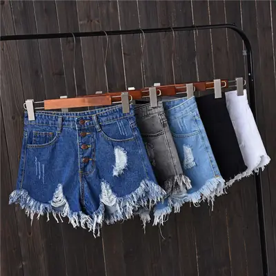 Women Smoke Grey Ripped Denim Shorts Large