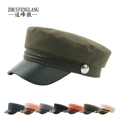 Navy Leather Rope Button Cap for Women
