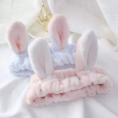 Plush Pink Hair Band with Rabbit Ears Design