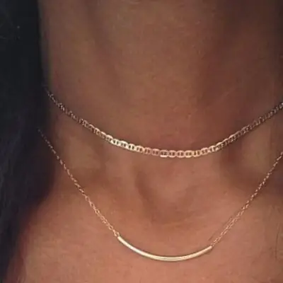 Lace double flat chain plated chain plated 18kchoker Japanese neck chain clavicle necklace