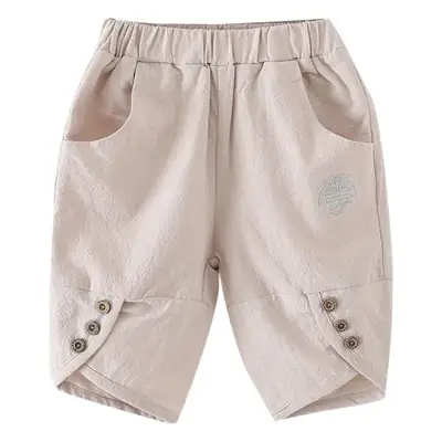 Children's Cotton Linen Shorts Beige Summer Pants