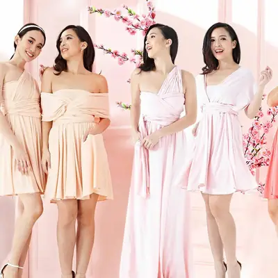 Multi-wear Strap Dress for Women Pink Peach Long Sleeve