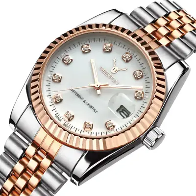 Deerfun Men's Women's Quartz Watch Stainless Steel Rose Gold Band